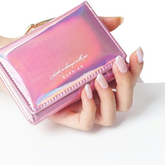 Small Wallet for Women Mini Laser Card Holder Case Iridescent Holographic Purse - Picture 7 of 8